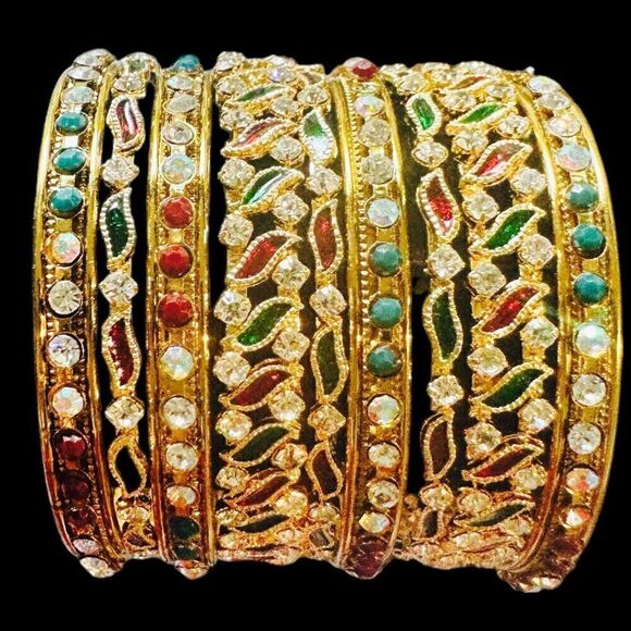 9x BULK LOT SILVER & GOLD TONE RED GREEN XMAS CHRISTMAS COLORFUL BANGLE BRACELET - Picture 6 of 6